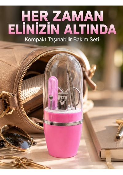 Pembe Manikür Pedikür Bakım Seti Cımbız Tırnak Makası Makas Törpü - Lisinya