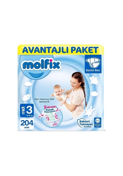 Ayrex Bebek Bezi Avantajlı Paket, Midi 3 Numara, 4-9 Kg, 204 Adet 0 Numara