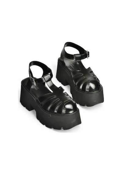 Fox Shoes Y272983109 Siyah Kalın Tabanlı Kadın Sandalet Ayakkabı