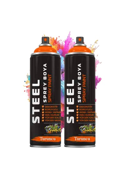Turuncu Sprey Boya 200 Ml 2 Adet Hızlı Kuruyan Profesyonel Ahşap Plastik Demir Metal Cam Porselen Duvar Renkli Turuncu
