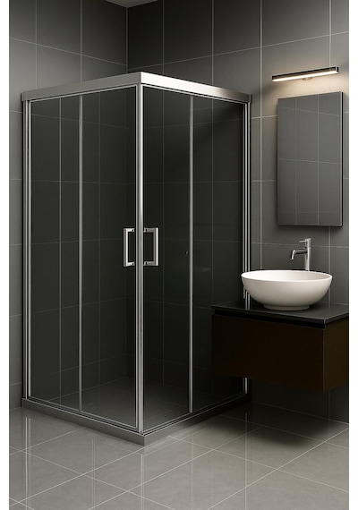 Duşakabin Füme Temper Cam Elegant Seri Kare Krom Profil - Yükseklik: 190 Cm Krom