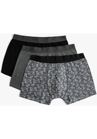 Koton 3'Lü Boxer Seti Palmiye Baskılı Çok Renkli Siyah 4Slm90025Mk Siyah