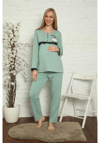 Akbeniz Kadın Hamile Lohusa Su Yeşili Pijama Takımı 45201-su Yeşili