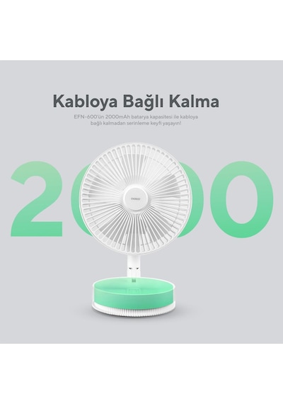 Everest Efn-600 Beyaz 2000mah 8 Inch 4 Kademeli 1500rpm Hız Katlanabilir Masaüstü Usb Fan