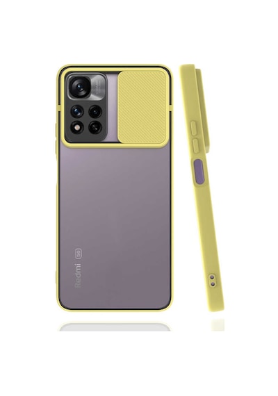 Noktaks - Redmi Note 11 Pro Plus 5g Uyumlu - Kılıf Slayt Sürgülü Arkası Buzlu Lensi Kapak - Sarı Sarı