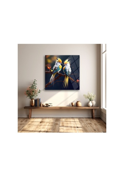 Kuşlar Cam Tablo Modern Sanat Tablosu Canlı Renkli Baskı Ofis Ve Çalışma Odası Anlamlı Hediye Seçeneği Kolay Montaj Askılı