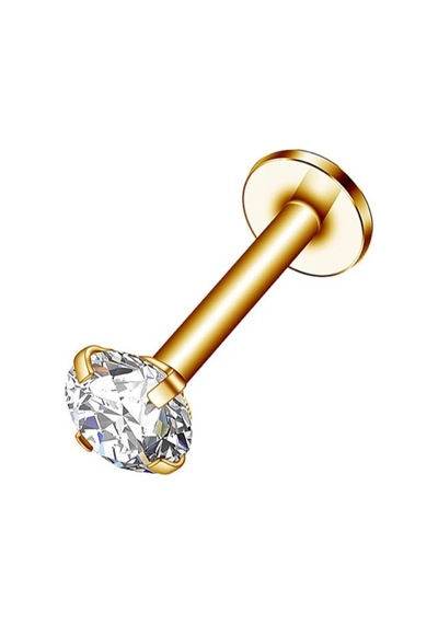 Cerrahi Çelik Zirkon Taşlı Piercing Küpe 6 Mm Barlı Taş Ebat Seçiniz Gold