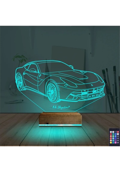 Luvivia Spor Araba Ferrari Kişiye Özel 3d Lamba - Masa Gece Lambası Şeffaf