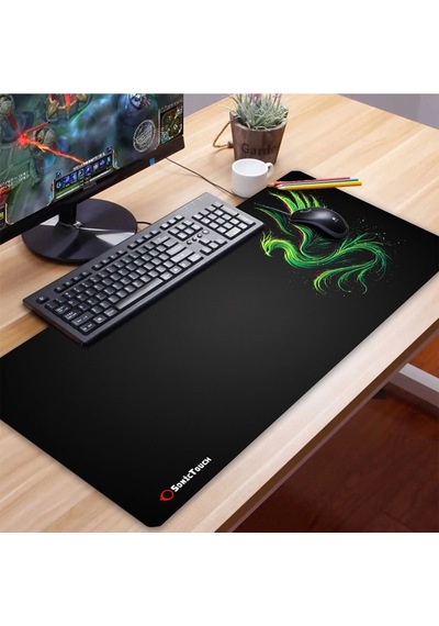 Sonictouch Ultragrand Siyah Neon Yeşili Anka Kuşu Dikişsiz Xxl Gaming Oyuncu Masaüstü Klavye Mouse Pad 40x90cm