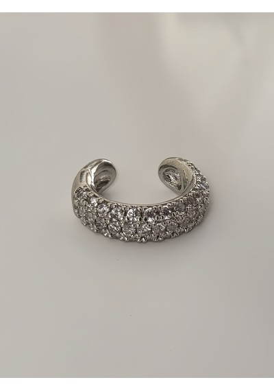 Minimal Işıltılı Zirkon Taşlı Kıkırdak Cuff Gümüş Renk Küpe Silver
