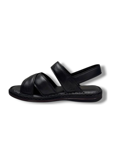 Cakgo 216-26 Hakiki Deri Ultra Soft Çapraz Bant Anatomik Erkek Sandalet 40-47 Siyah