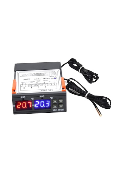 STC-3008 220V 10A Çift Ekranlı Çift Problu Isı Termostatı (NEM ÖLÇMEZ)