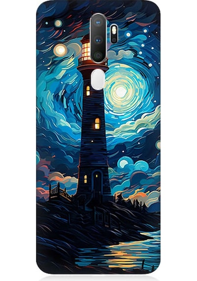 Oppo A5 2020 Uyumlu Silikon Kılıf Ay Işığında Yalnız Deniz Feneri