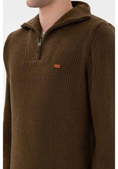 U.S. Polo Assn. Erkek Regular Fit Yarım Fermuarlı Haki Kazak 50297047-VR027
