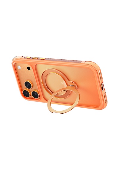 Apple iPhone Uyumlu  17 Pro Max Kılıf Wiwu As-203 Aeroshield Ultra Serisi M-safeli Airbagli Standlı Kapak Turuncu