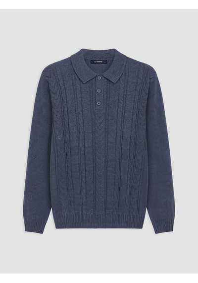 LC Waikiki Lc Waıkıkı Mavi Polo Yaka Desenli Erkek Triko Kazak