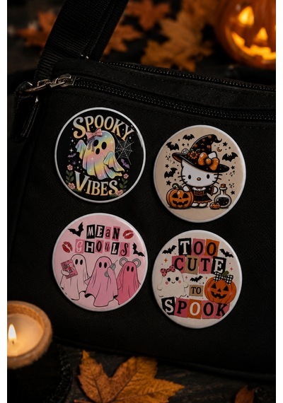 Mashspot Halloween 4'lü 58 Mm Rozet Seti 2 Cadılar Bayramı Temalı Kawaii Kedi Hayalet Rozet Çanta Mont Ceket Aksesuarı Çok Renkli