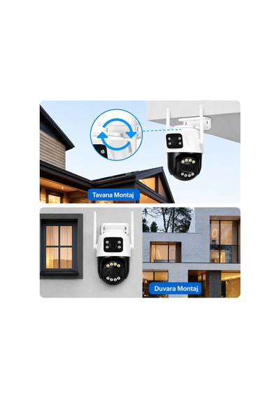 6mp Çift Lens Wifi Ip Güvenlik Kamerası 360 Ptz Hareket Takipli Gece Görüşlü Ip66 Su Geçirmez Sesli Alarm 2 Yönlü Konuşma