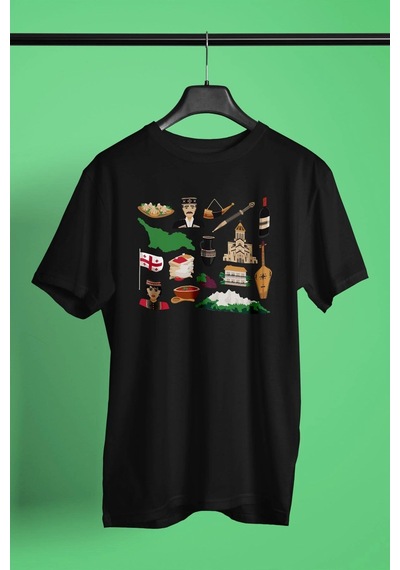 Adrift Ko Buta Gürcistan Baskılı Unisex Siyah Tişört To17457 Siyah