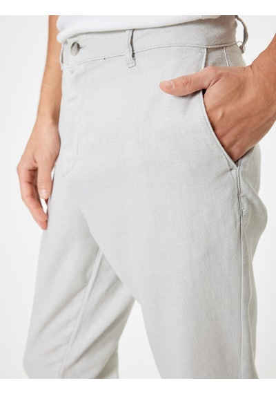 Koton Keten Pamuk Karışımlı Chino Pantolon Cep Detaylı Gri Desenli 4sam40225hw Gri Desenli