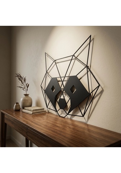 Geometrik Rakun Metal Duvar Tablosu Siyah