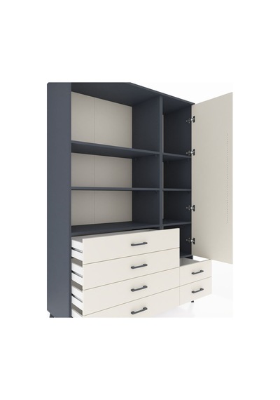Hyperion Dolap 7 Raflı 6 Çekmeceli Tek Kapaklı 132x44x195 Antrasit-aytaşı/aytaşı Aytası/aytası