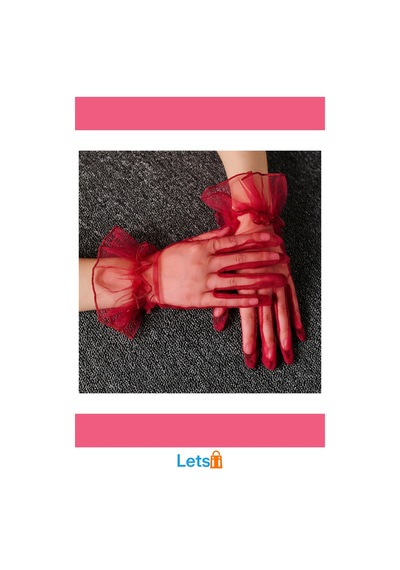 Letsii Kısa Boy Likralı Güpürlü Yetişkin Tül Eldiven Kırmızı Çok Renkli