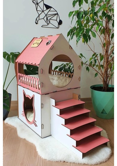 Ahşap Büyük Teraslı Kedi Evi 2XL