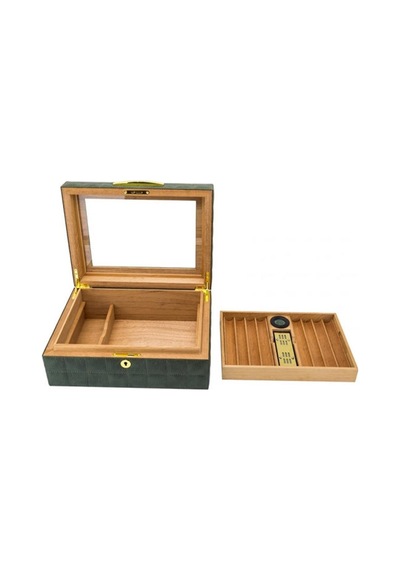Lubinski Deri Camlı Humidor Puro Kutusu Sarı 50s