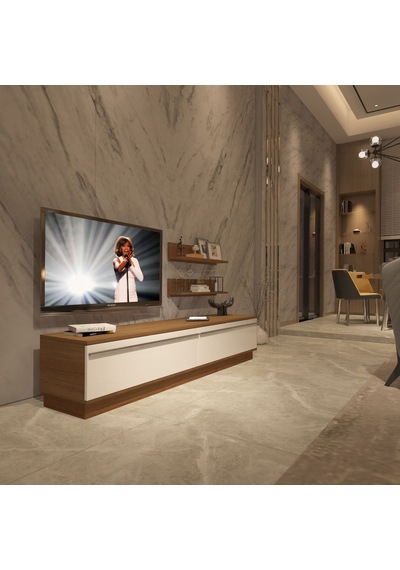 Decoraktiv Eko 4b Mdf Std Tv Ünitesi Tv Sehpası - Ceviz Beyaz Ahşap - Beyaz