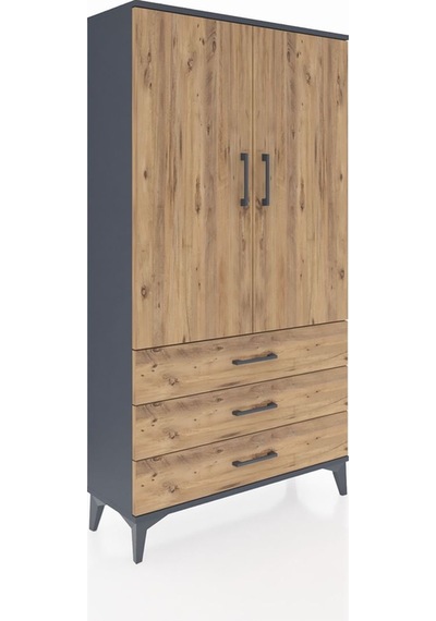 Arges Dolap 3 Raflı 3 Çekmeceli 2 Kapaklı 88x30x163 Antrasit-çam Antrasit