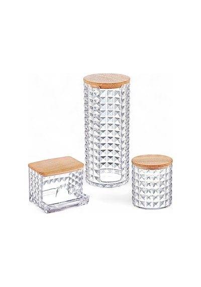 Diamond Ahşap Kapaklı 3'lü Organizer Set, Diamond Model Modern Pamukluk Düzenleyici Şık 3'lü Pa
