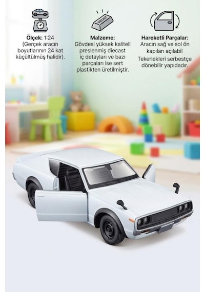 Maisto Lisanslı Metal 1973 Nissan Skyline 2000gt-r 1:24 Kapıları Açılabilir Oyuncak Model Araba Beyaz