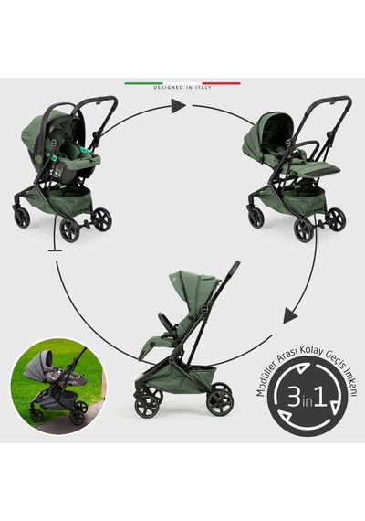 Elele Rotativo Çift Yönlü Kabin Tipi Travel Bebek Arabası Yeşil