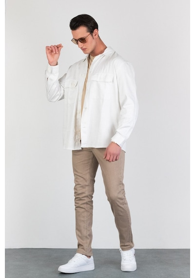 HLT Jeans Erkek Bej Taşlamalı Slim Fit Likralı Jean Kot Pantolon Jeff