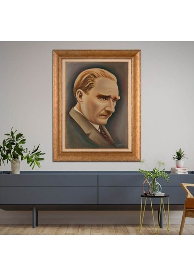 Altın Varaklı Çerçeveli Paspartulu Atatürk Tablo Hk1562