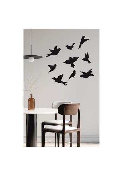 Uçan Kuşlar Dekoratif Duvar Sticker Kuş Sürüsü Siyah M2k Minimalist Duvar Modaya Uygun Çıkartmaları