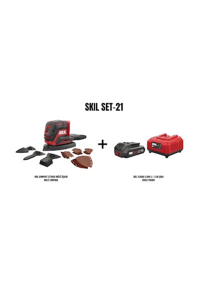 Skil Set-21 Skil Compact 3720CD Akülü Üçgen Multi Zımpara + Skil 3136AA 2.0AH Li + 2.4A Şarj Cihazı Promo