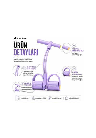 Body Trimmer Kadınlar İçin, 2 Tüplü Hafif Dirençli Ayak Pedallı Egzersiz Aleti, Başlangıç Seviyesi Evde Fitness Ekipmanı Lila