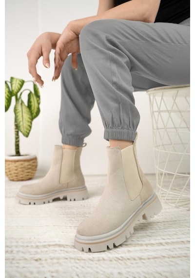 Nesil Shoes Dvm 5004 Bej Süet Çift Lastikli Kadın Bot-bej-süet Bej