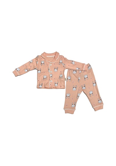 Babysena Tavşan Baskılı Kız Bebek Pijama Takımı Turuncu
