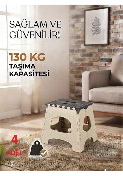 4 Adet Küçük Sağlam Dayanıklı Kullanışlı Şık Katlanır Tabure Ma084 Bej 4 Adet