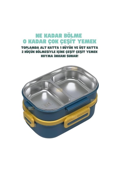 Vagonlife Bento 1650ml Paslanmaz Çelik 2 Katlı 4 Bölmeli Çatal Ve Kaşıklı Yemek Kutusu Lacivert Beyaz Vagonlife Bento 1650ml Paslanmaz Çelik 2 Katlı 4 Bölmeli Çatal Ve Kaşıklı Yemek Kutusu Lacivert Beyaz