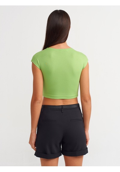 Dilvin Pamuk Ve Modal Karışımlı Crop Top Yeşil Açık Yeşil