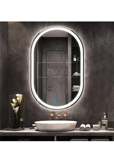 Nuun Dekor 100x70 Dokunmatik Beyaz Ledli Oval Ayna Dimmer Beyaz