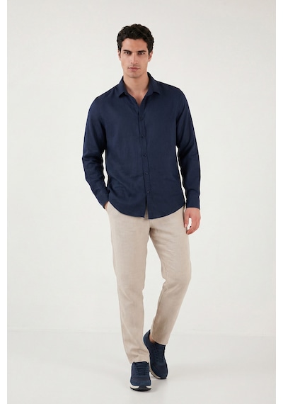 Buratti Pamuklu Regular Fit Klasik Yaka Uzun Kollu % 100 Keten Gömlek Erkek GÖMLEK CF26S1210000 Lacivert