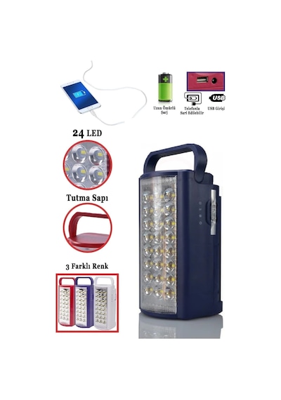 24 Led Ultra Güçlü Şarjlı Işıldak Powerbank El Feneri Kamp Masa Kafa Avcı Piknik Çadır Lambası Karışık
