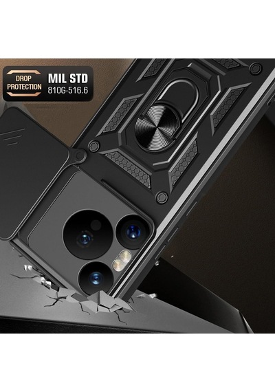 Caseonn Huawei Pura 80 Pro Kılıf Sürgülü Kamera Korumalı Yüzüklü Mıknatıslı Tank Kapak Siyah
