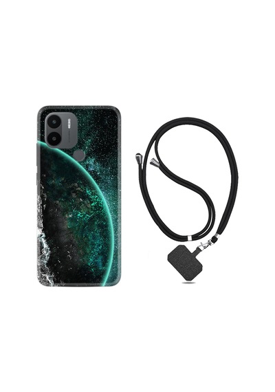 Xiaomi Redmi A1 Kılıf İpli Boyun Askılı Desenli Silikon Green World 1856