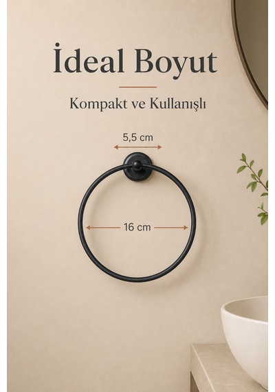 Paslanmaz Çelik Yuvarlak Yapışkanlı Siyah Yuvarlak Havluluk Banyo Askılığı